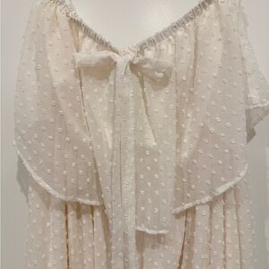 Eloquii Strapless Ivory Swiss Dot Overlay Dress